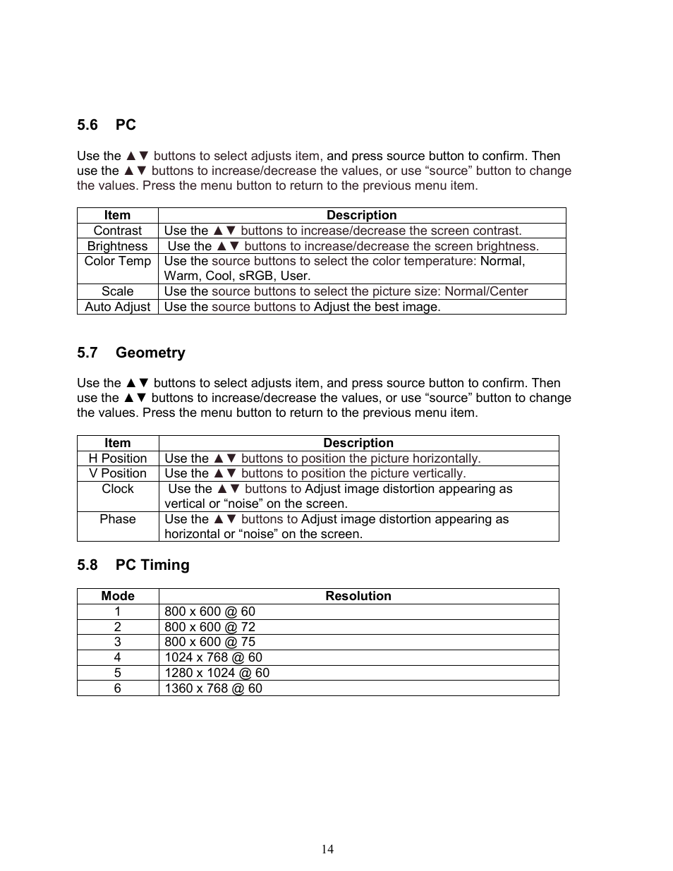 AVUE AVL104MDE – 10.4” LCD Monitor User Manual | Page 14 / 18