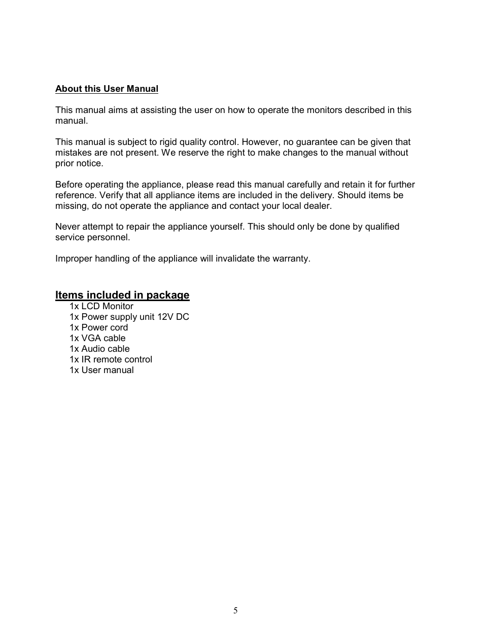 AVUE AVL104MDE – 10.4” LCD Monitor User Manual | Page 5 / 18