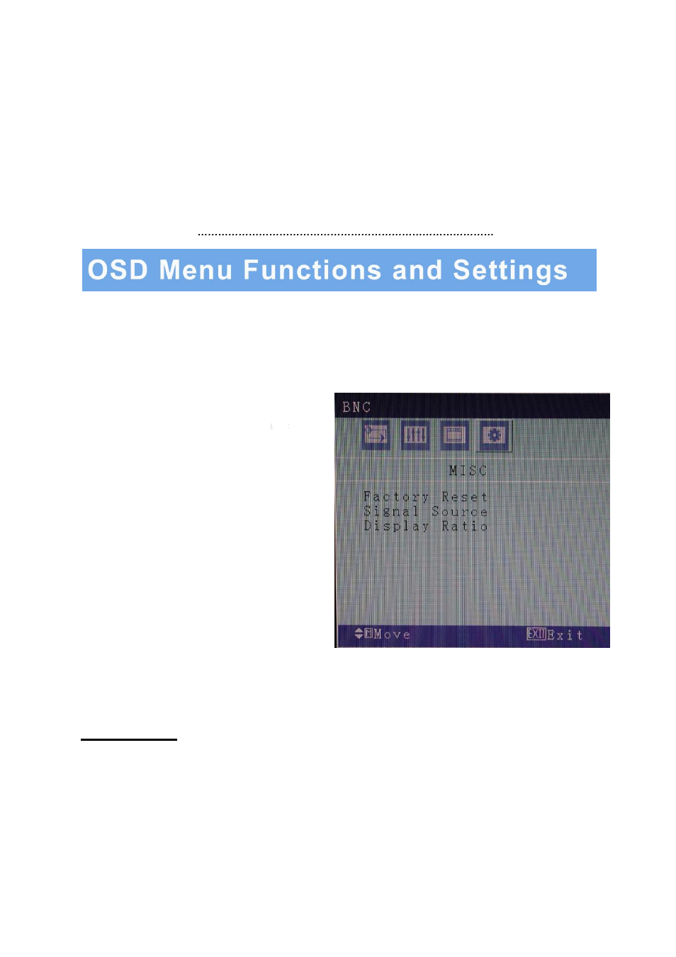 Osd setup under bnc input mode (continued), D. misc, Adjustments | AVUE AVG19WBV-2D – 18.5” LED CCTV Security Monitor Built-in Speakers User Manual | Page 12 / 22