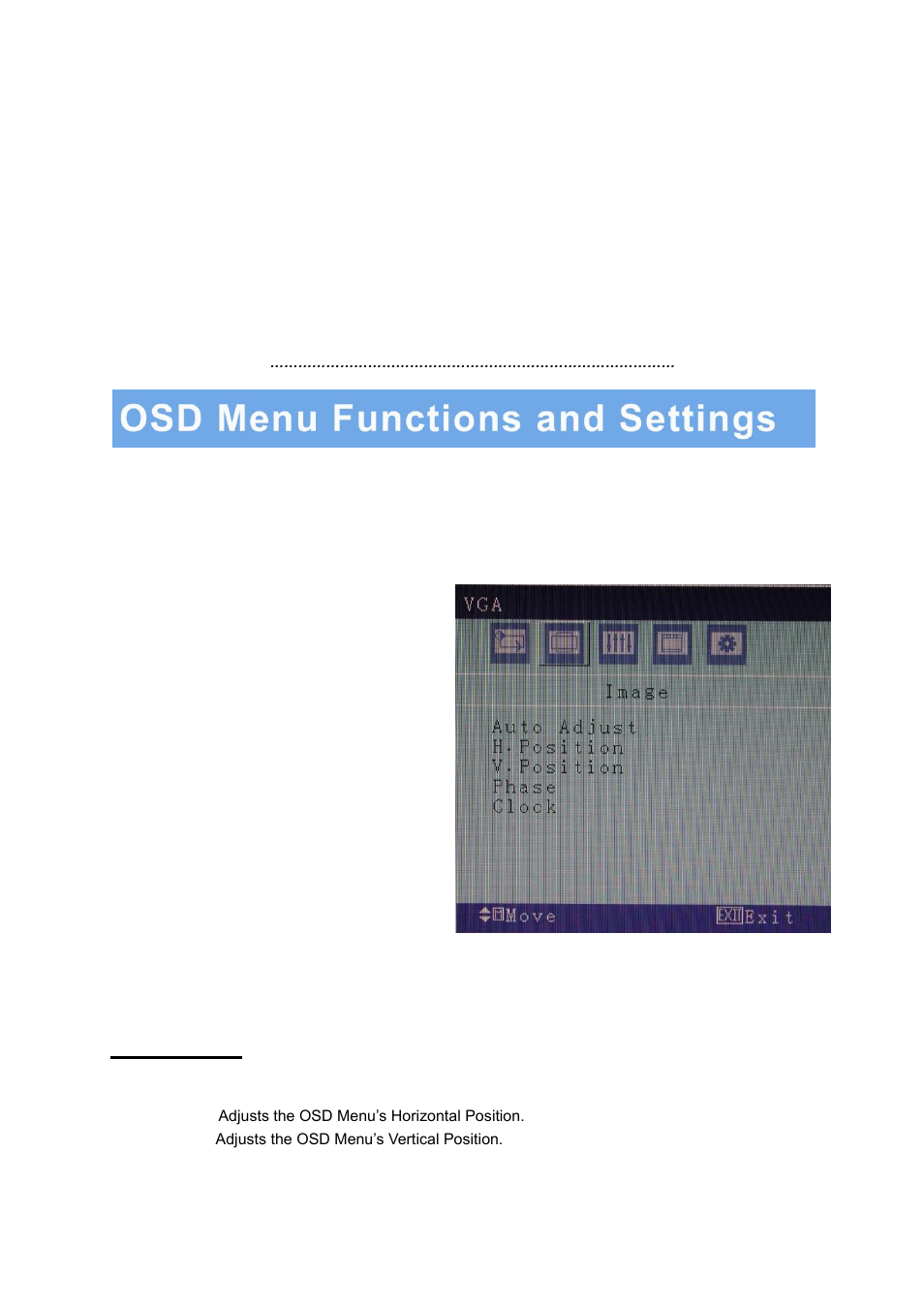 Osd setup under vga input mode (continued), B: image menu, Adjustments | AVUE AVG19WBV-2D – 18.5” LED CCTV Security Monitor Built-in Speakers User Manual | Page 14 / 22