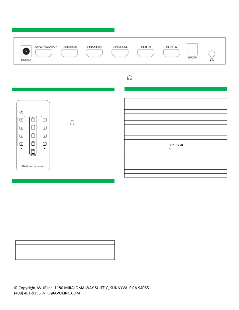 AVUE HDMI True Matrix 4×2 User Manual | Page 2 / 2