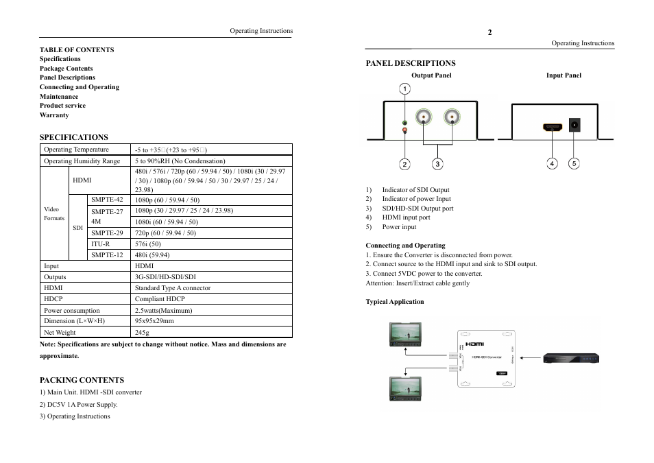 AVUE SDH-T01 – HDMI to SDI Converter User Manual | Page 2 / 2