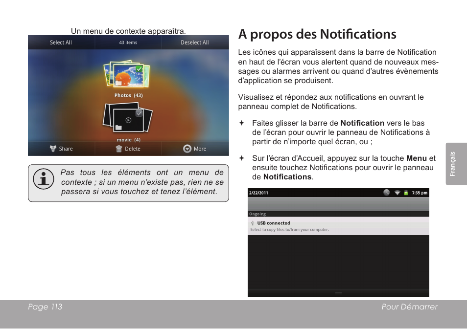 A propos des notifications | COBY MID8127 User Manual | Page 113 / 136