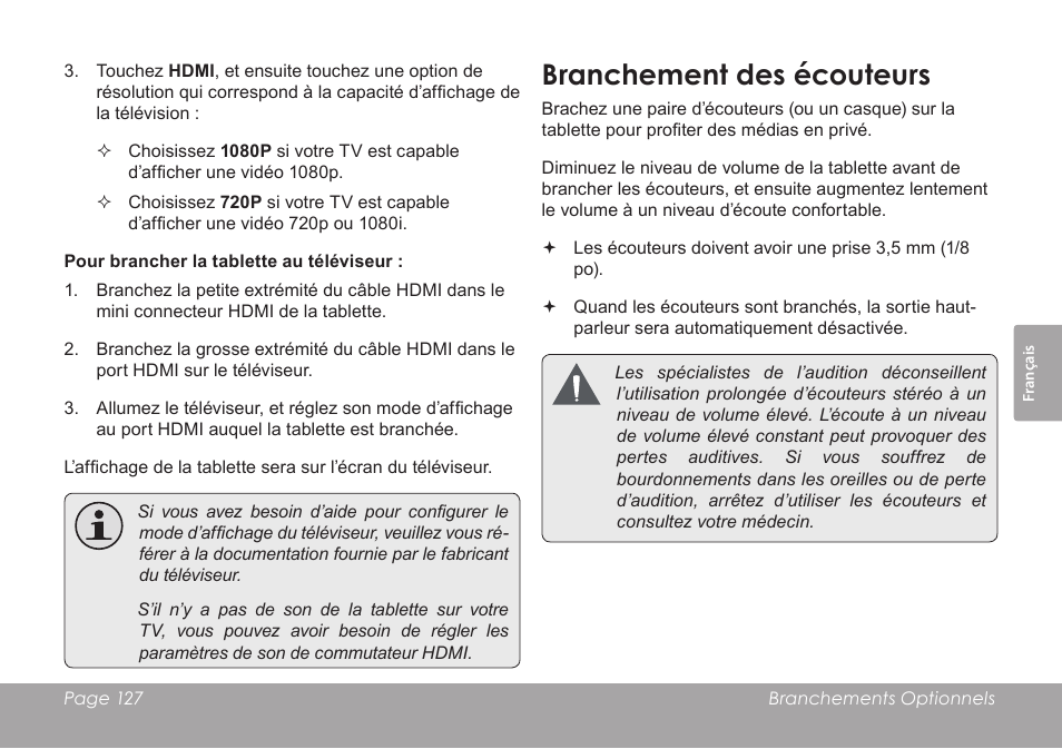 Branchement des écouteurs | COBY MID8127 User Manual | Page 127 / 136