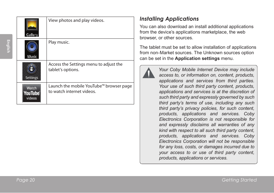 COBY MID8127 User Manual | Page 20 / 136