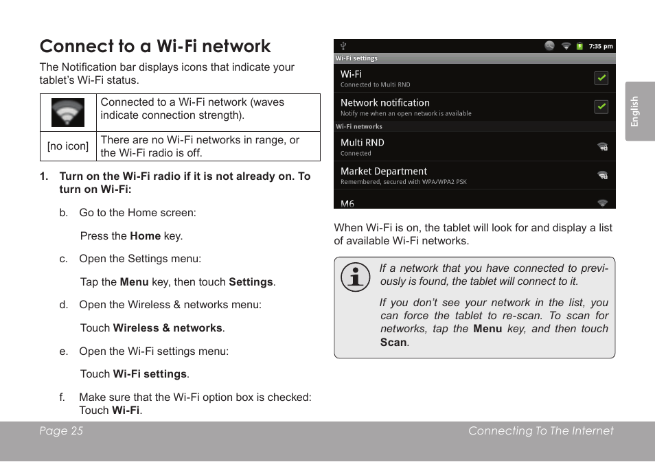 Connect to a wi-fi network | COBY MID8127 User Manual | Page 25 / 136