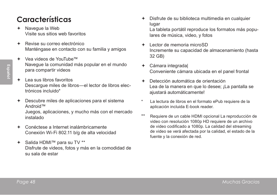 Características | COBY MID8127 User Manual | Page 48 / 136