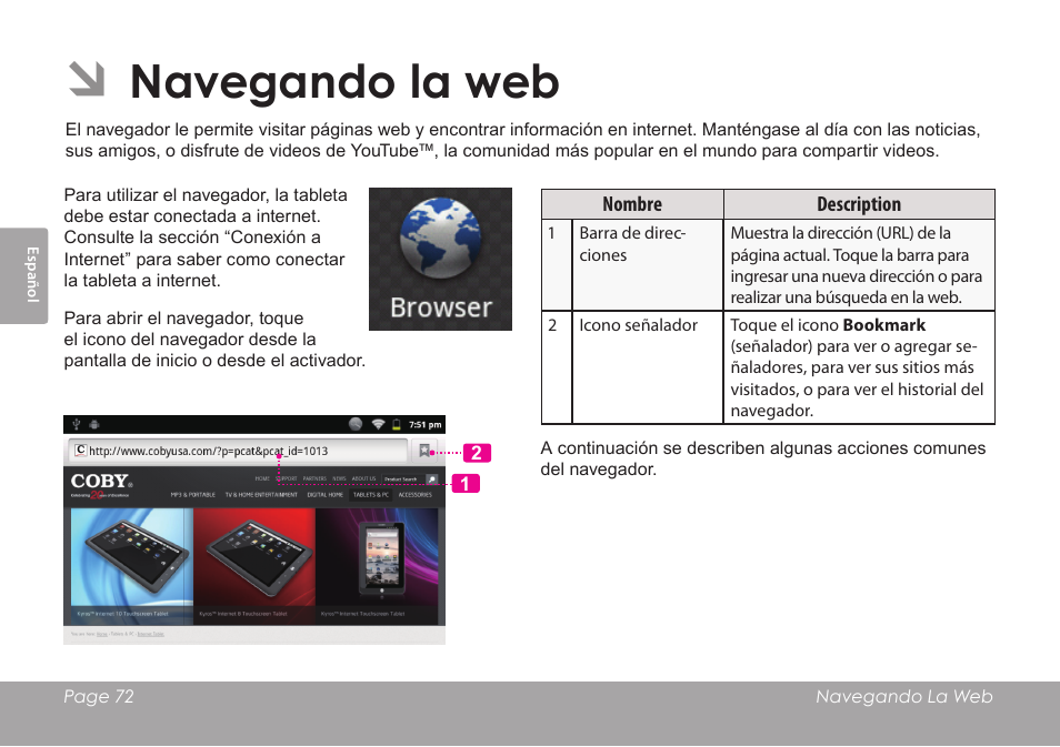 Navegando la web | COBY MID8127 User Manual | Page 72 / 136