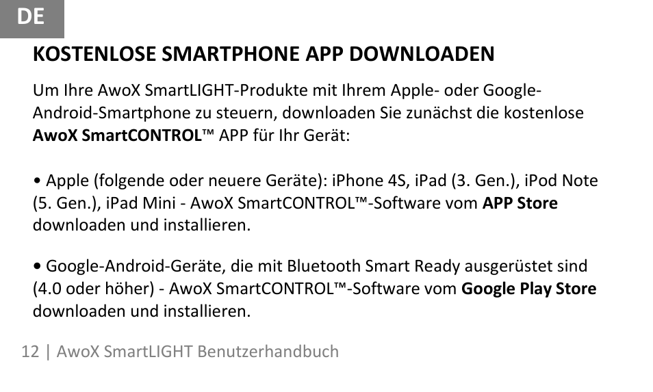 AwoX SmartLIGHT User Manual | Page 12 / 73