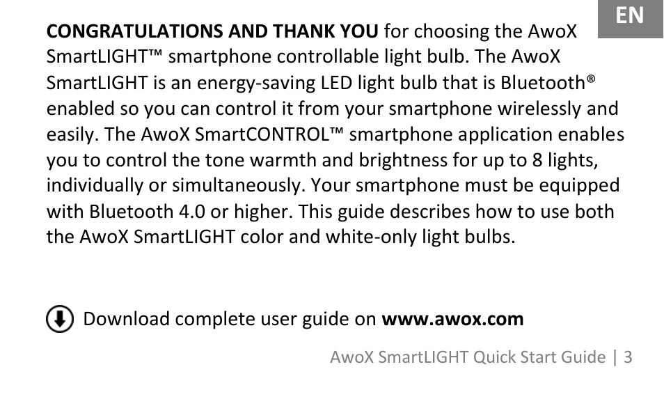 AwoX SmartLIGHT User Manual | Page 3 / 73