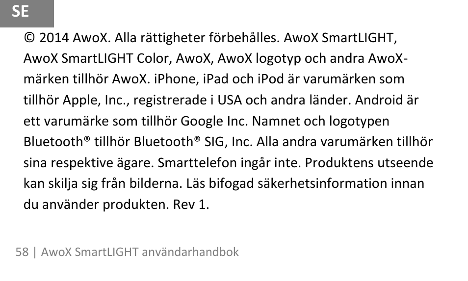 AwoX SmartLIGHT User Manual | Page 58 / 73