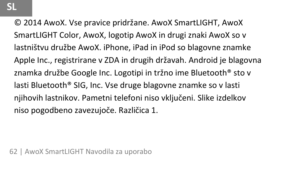AwoX SmartLIGHT User Manual | Page 62 / 73