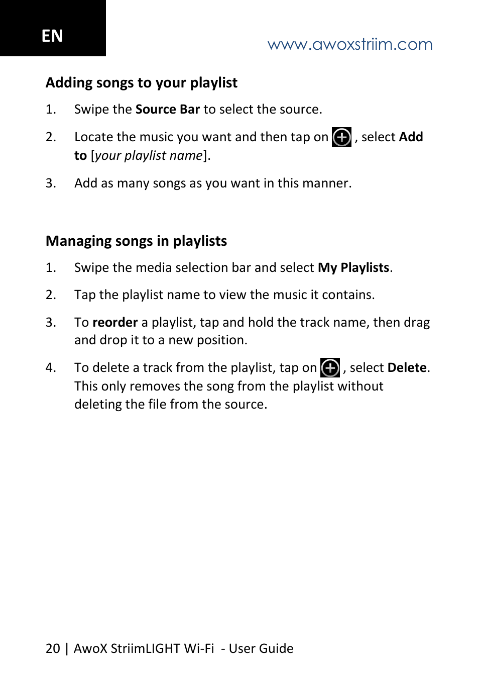 AwoX StriimLIGHT WiFI User Manual | Page 20 / 32