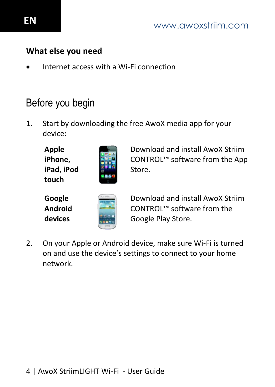 Before you begin | AwoX StriimLIGHT WiFI User Manual | Page 4 / 32