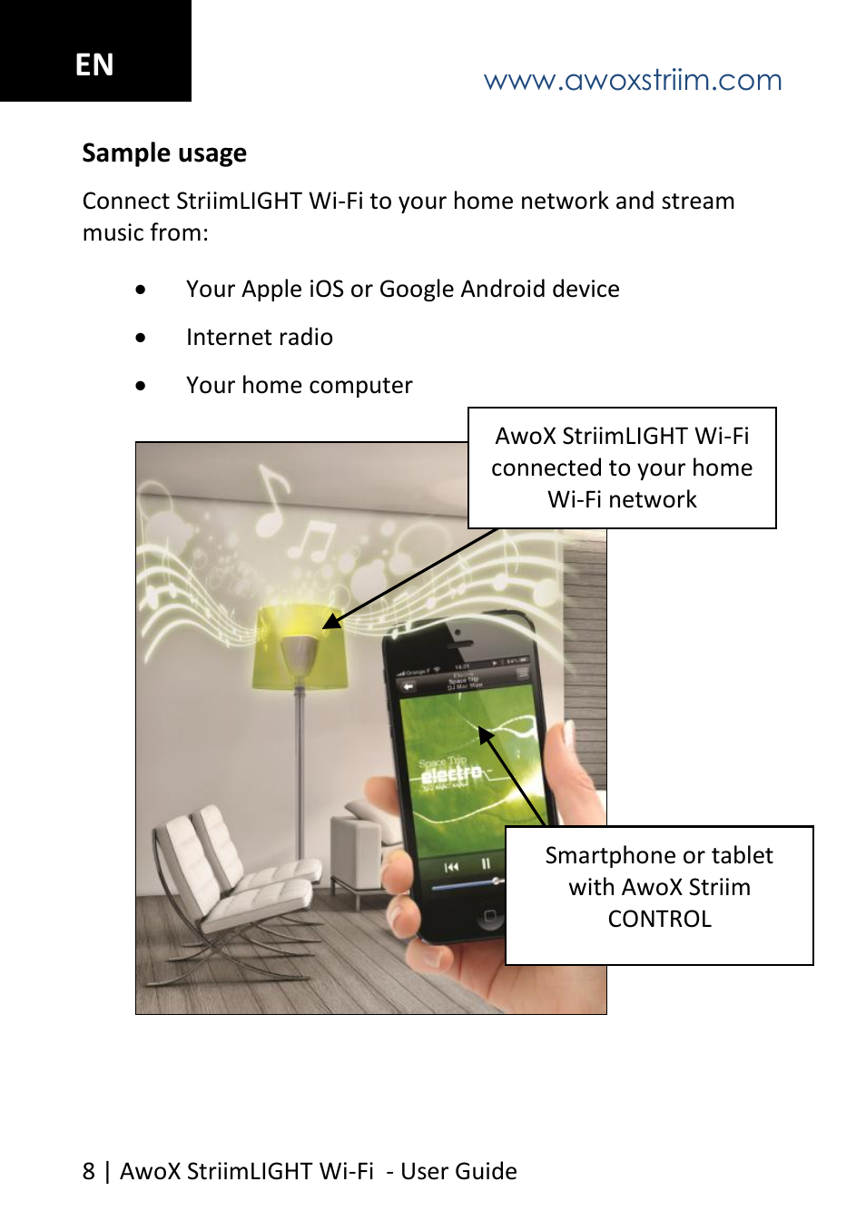 AwoX StriimLIGHT WiFI User Manual | Page 8 / 32