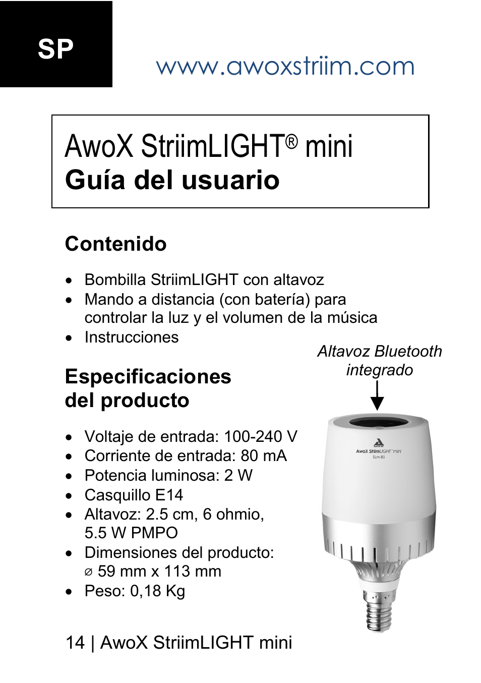 Awox striimlight, Mini, Guía del usuario | AwoX StriimLIGHT mini User Manual | Page 14 / 76