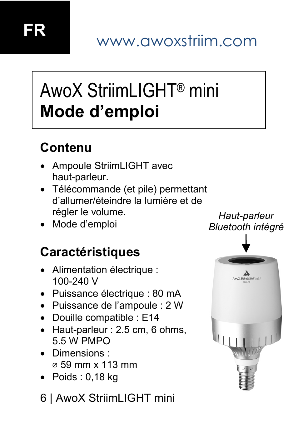 Awox striimlight, Mini, Mode d’emploi | AwoX StriimLIGHT mini User Manual | Page 6 / 76