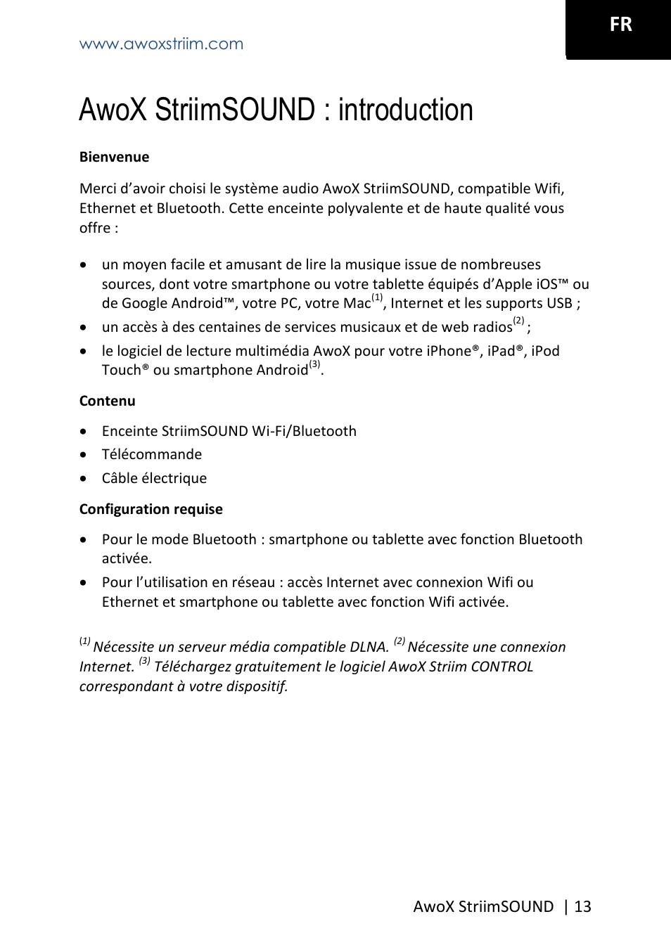 Awox striimsound : introduction | AwoX StriimSOUND User Manual | Page 13 / 48