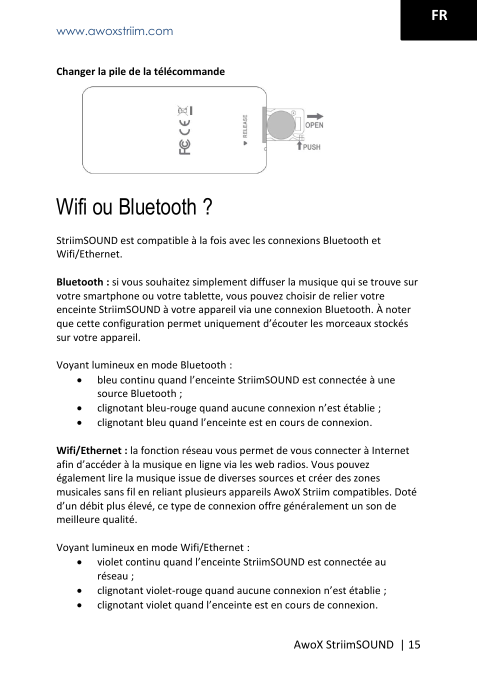 Wifi ou bluetooth | AwoX StriimSOUND User Manual | Page 15 / 48