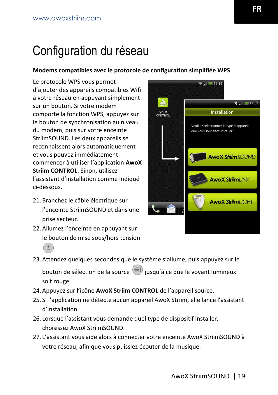 Configuration du réseau | AwoX StriimSOUND User Manual | Page 19 / 48