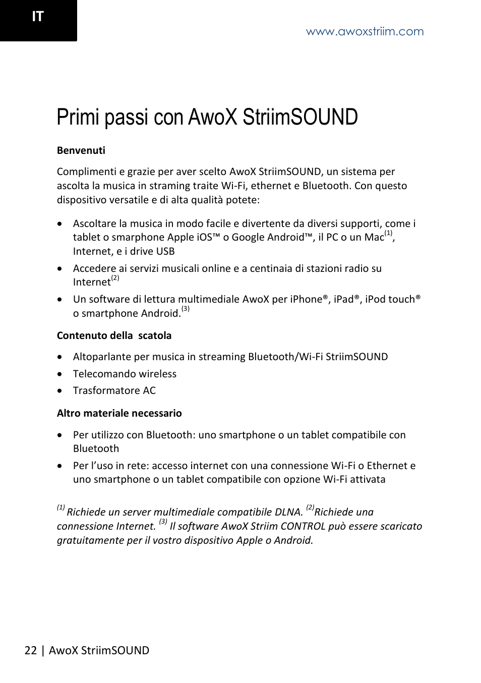 Primi passi con awox striimsound | AwoX StriimSOUND User Manual | Page 22 / 48