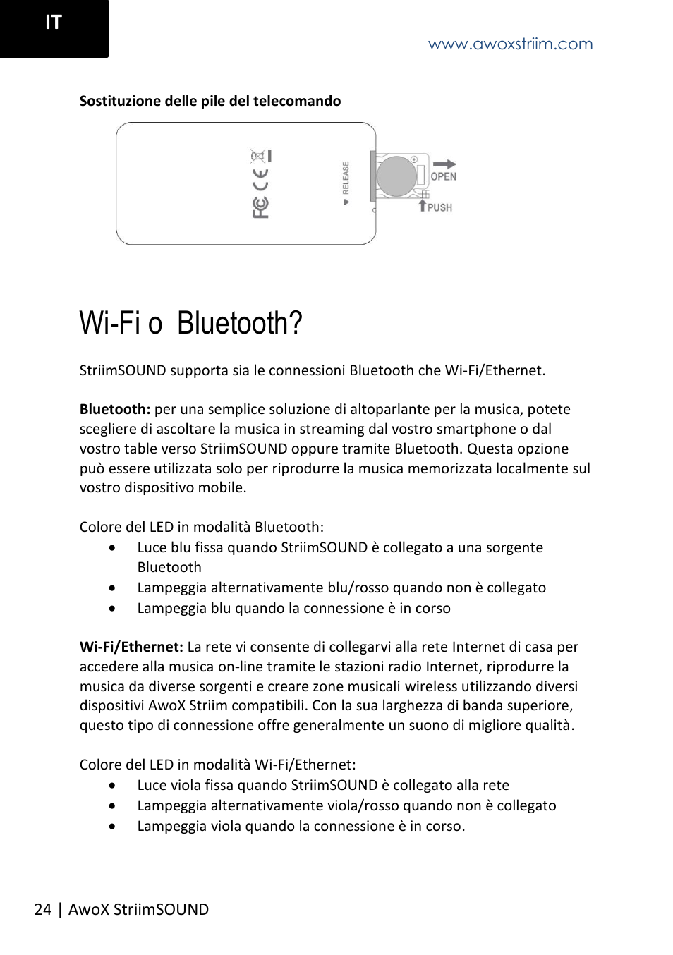 Wi-fi o bluetooth | AwoX StriimSOUND User Manual | Page 24 / 48
