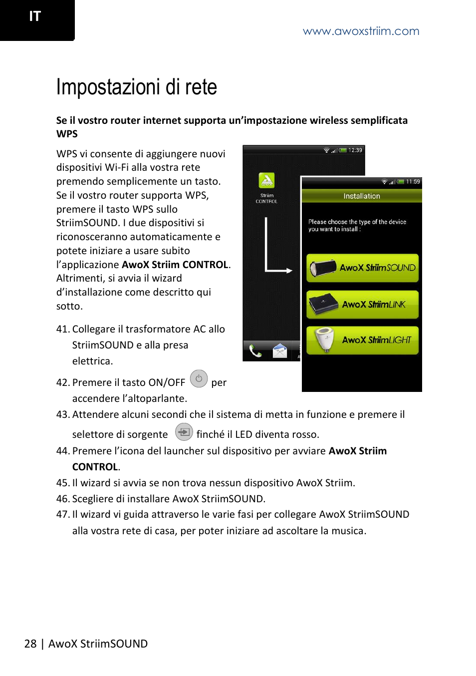 Impostazioni di rete | AwoX StriimSOUND User Manual | Page 28 / 48