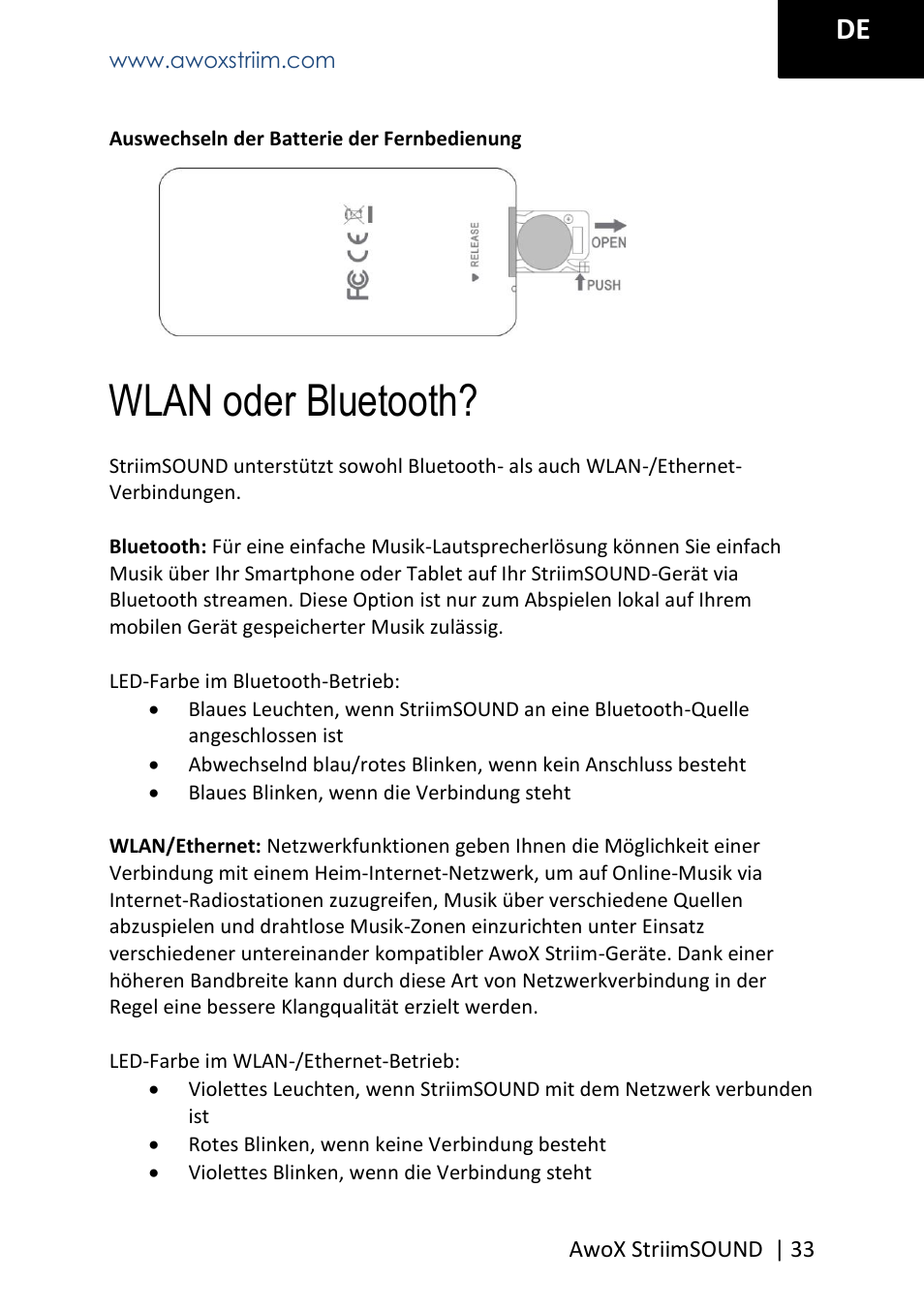 Wlan oder bluetooth | AwoX StriimSOUND User Manual | Page 33 / 48