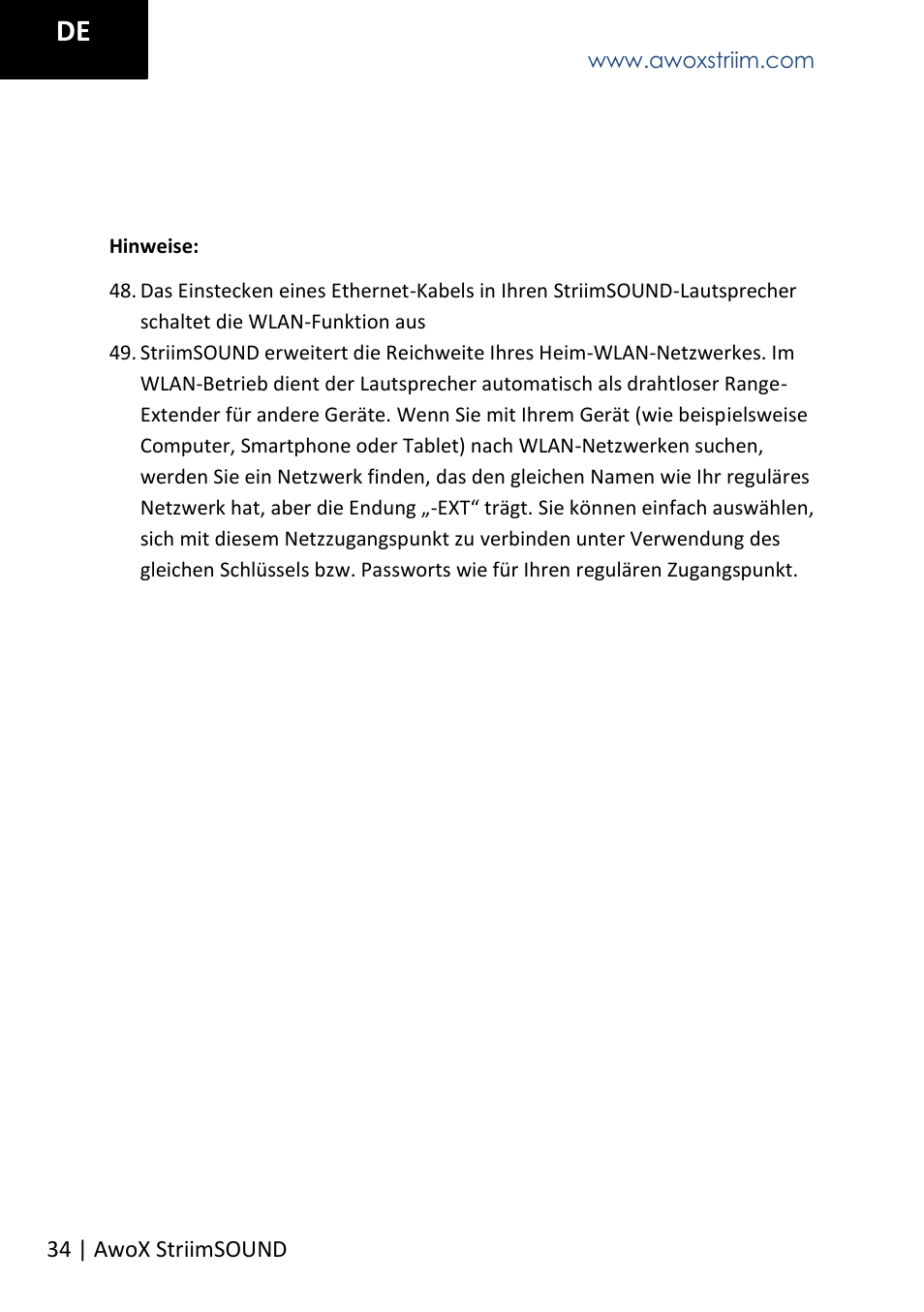 AwoX StriimSOUND User Manual | Page 34 / 48