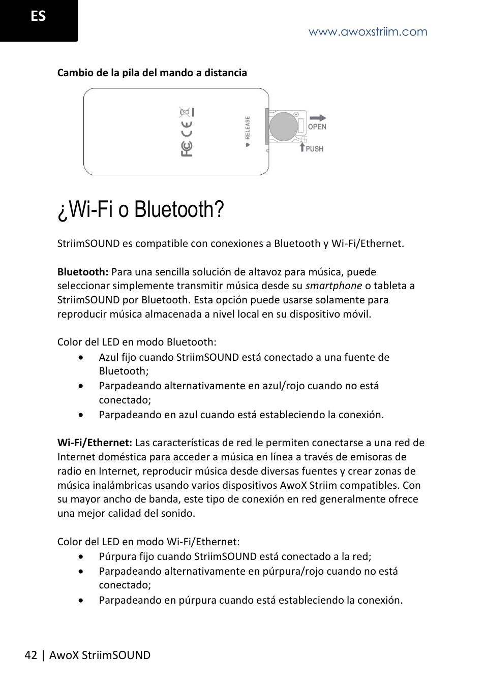 Wi-fi o bluetooth | AwoX StriimSOUND User Manual | Page 42 / 48