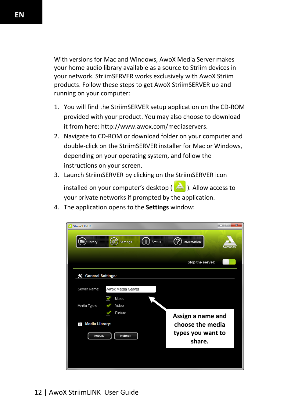 Using awox striimserver | AwoX StriimLINK User Manual | Page 12 / 23