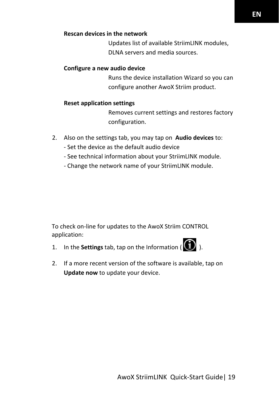 Updating awox striim control | AwoX StriimLINK User Manual | Page 19 / 23