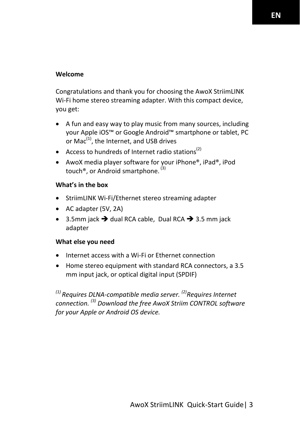 Getting started with awox striimlink | AwoX StriimLINK User Manual | Page 3 / 23