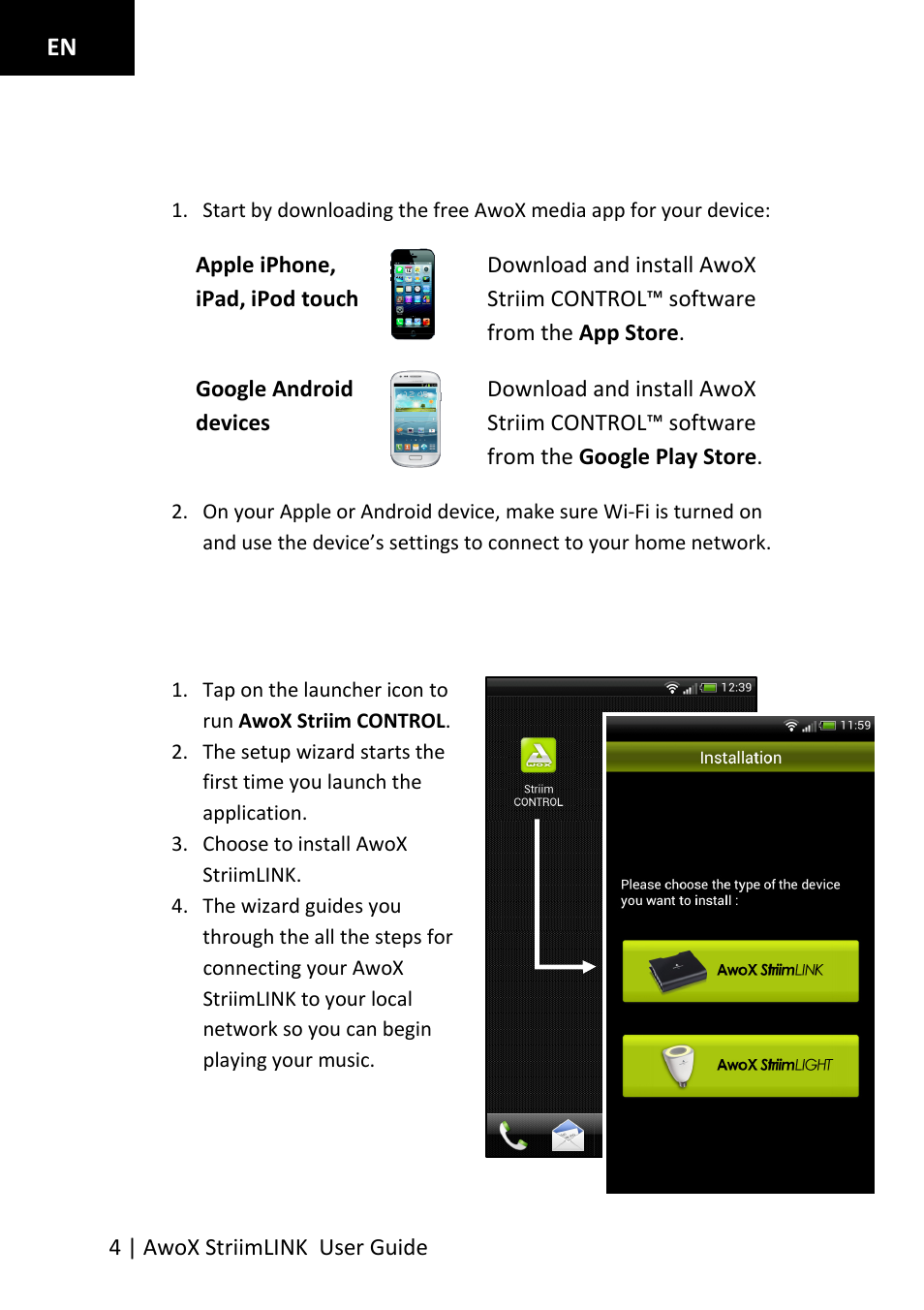 Before you begin, Awox striim control setup | AwoX StriimLINK User Manual | Page 4 / 23