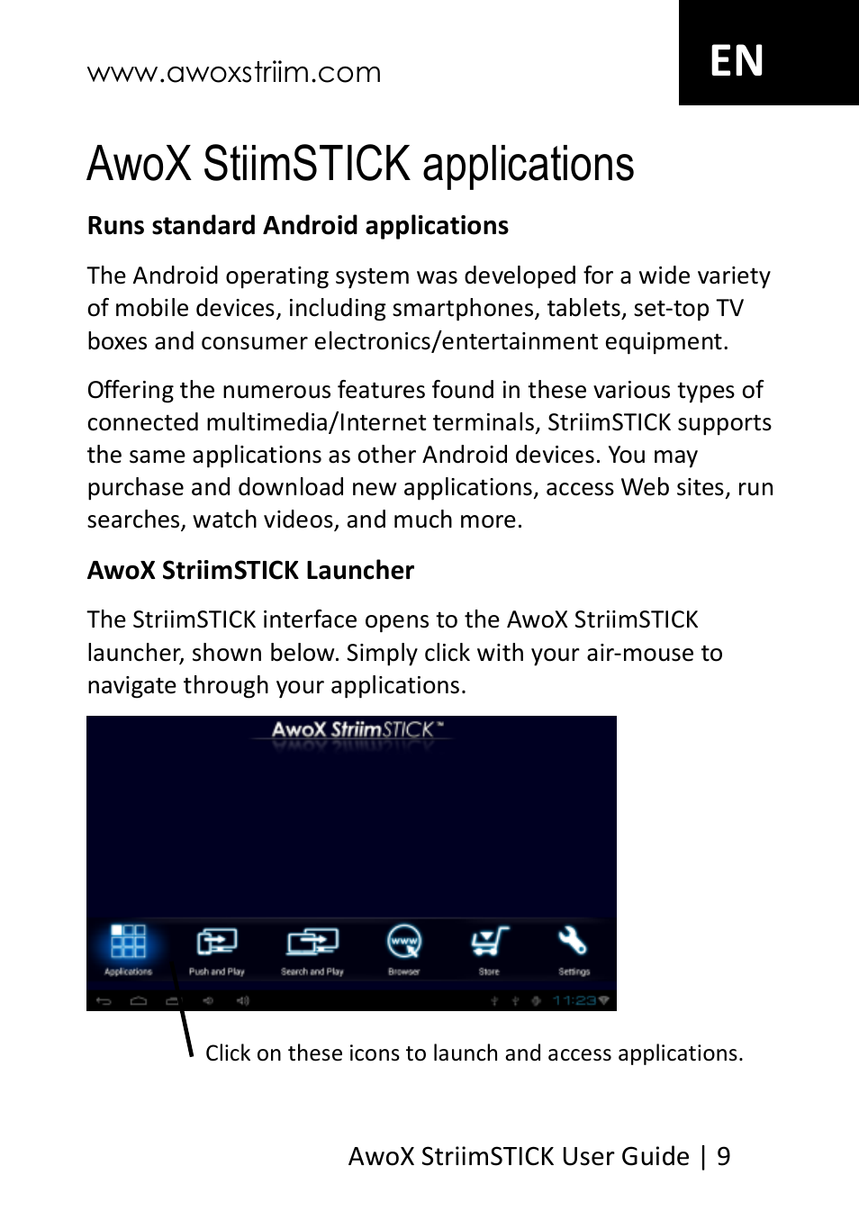 Awox stiimstick applications, En awox stiimstick applications | AwoX StriimSTICK User Manual | Page 10 / 13