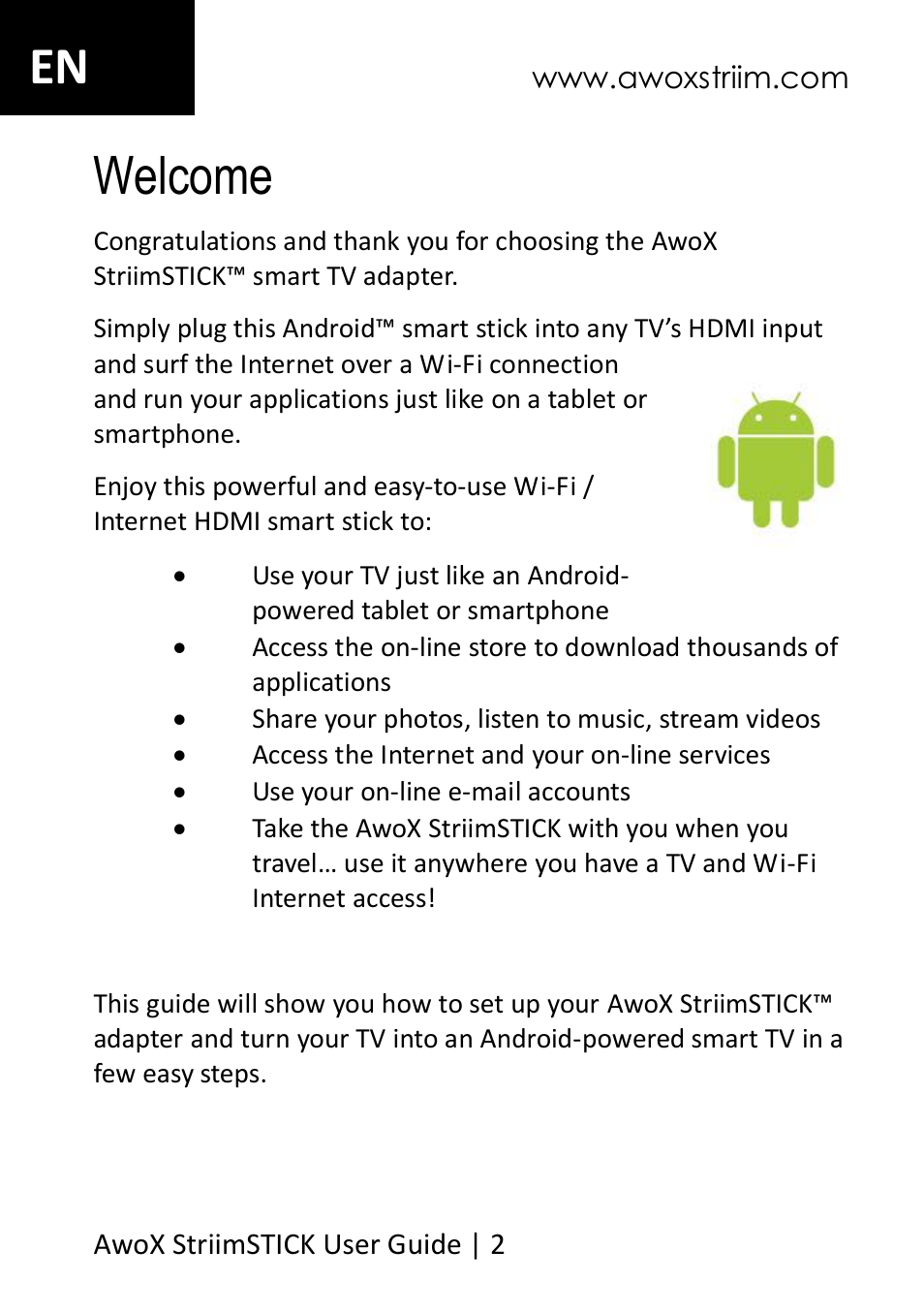 Welcome, En welcome | AwoX StriimSTICK User Manual | Page 3 / 13