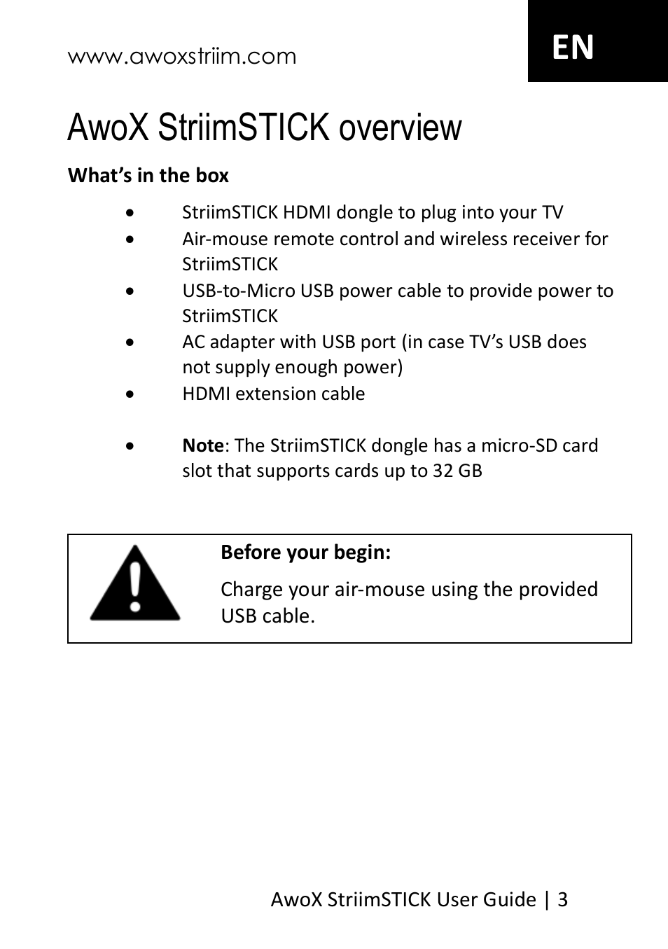 Awox striimstick overview, En awox striimstick overview | AwoX StriimSTICK User Manual | Page 4 / 13