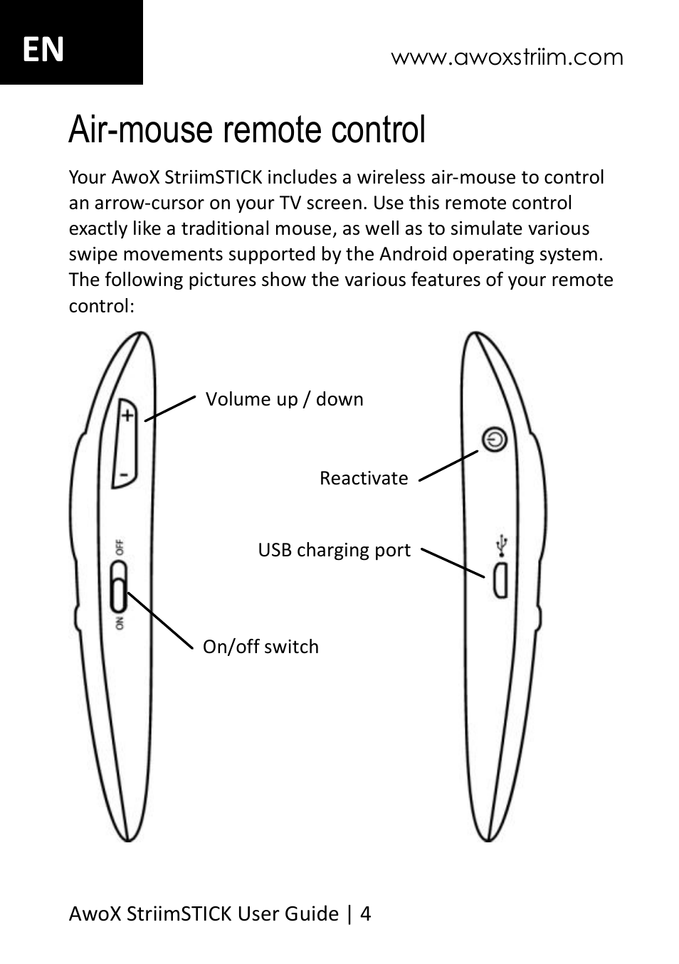 Air-mouse remote control, En air-mouse remote control | AwoX StriimSTICK User Manual | Page 5 / 13