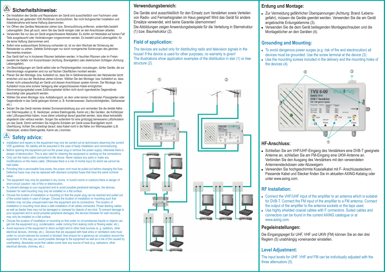 Sicherheitshinweise, Safety advice | AXING TVS 6-00 User Manual | Page 2 / 4