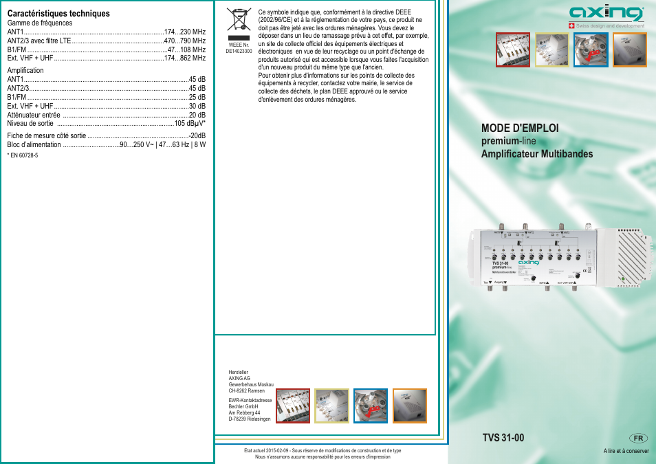 Seite 6, Mode d'emploi, Tvs 31-00 | Premium -line amplificateur multibandes | AXING TVS 31-00 User Manual | Page 5 / 8