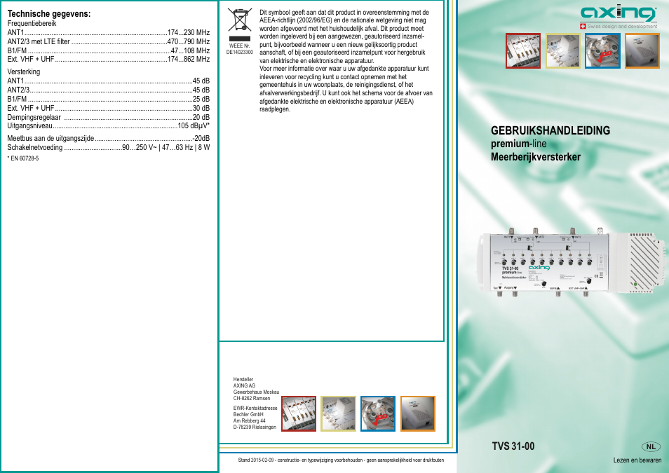 Seite 8, Gebruikshandleiding, Tvs 31-00 | Premium -line meerberijkversterker | AXING TVS 31-00 User Manual | Page 7 / 8
