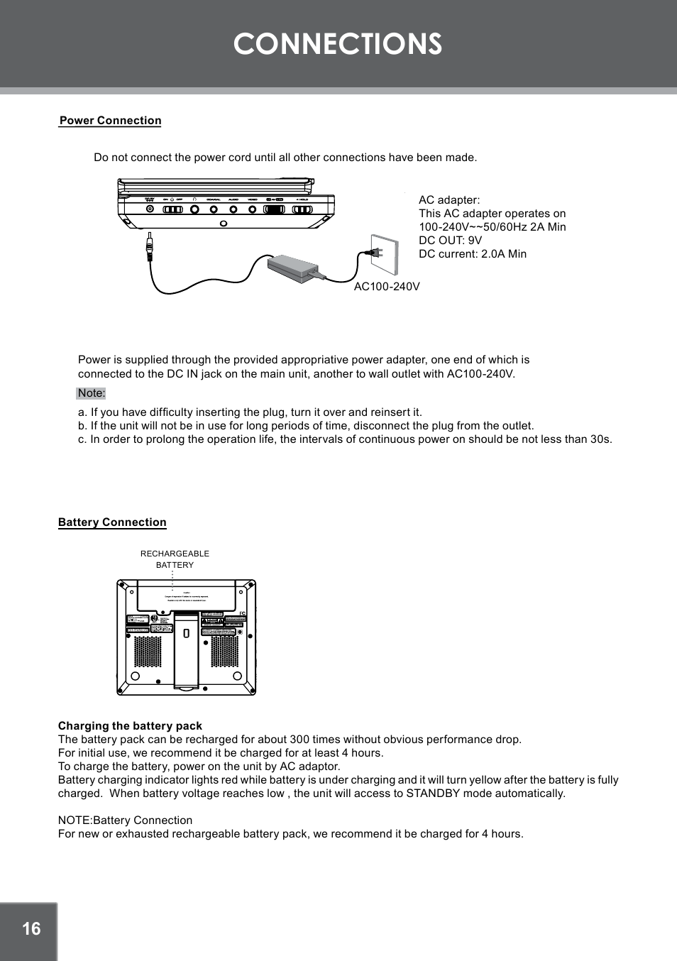 Connections | COBY TFDVD7052 User Manual | Page 16 / 28