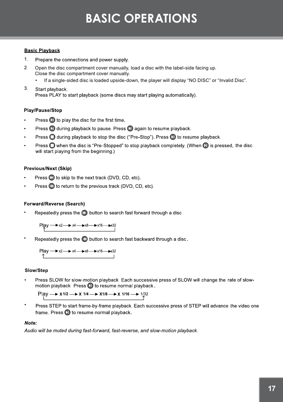 Basic operations | COBY TFDVD7052 User Manual | Page 17 / 28