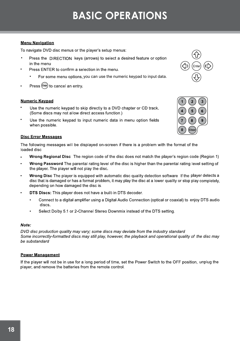 Basic operations | COBY TFDVD7052 User Manual | Page 18 / 28