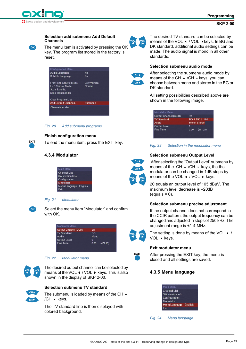 4 modulator, 5 menu language, 4 modulator 4.3.5 menu language | AXING SKP 2-00 User Manual | Page 13 / 20