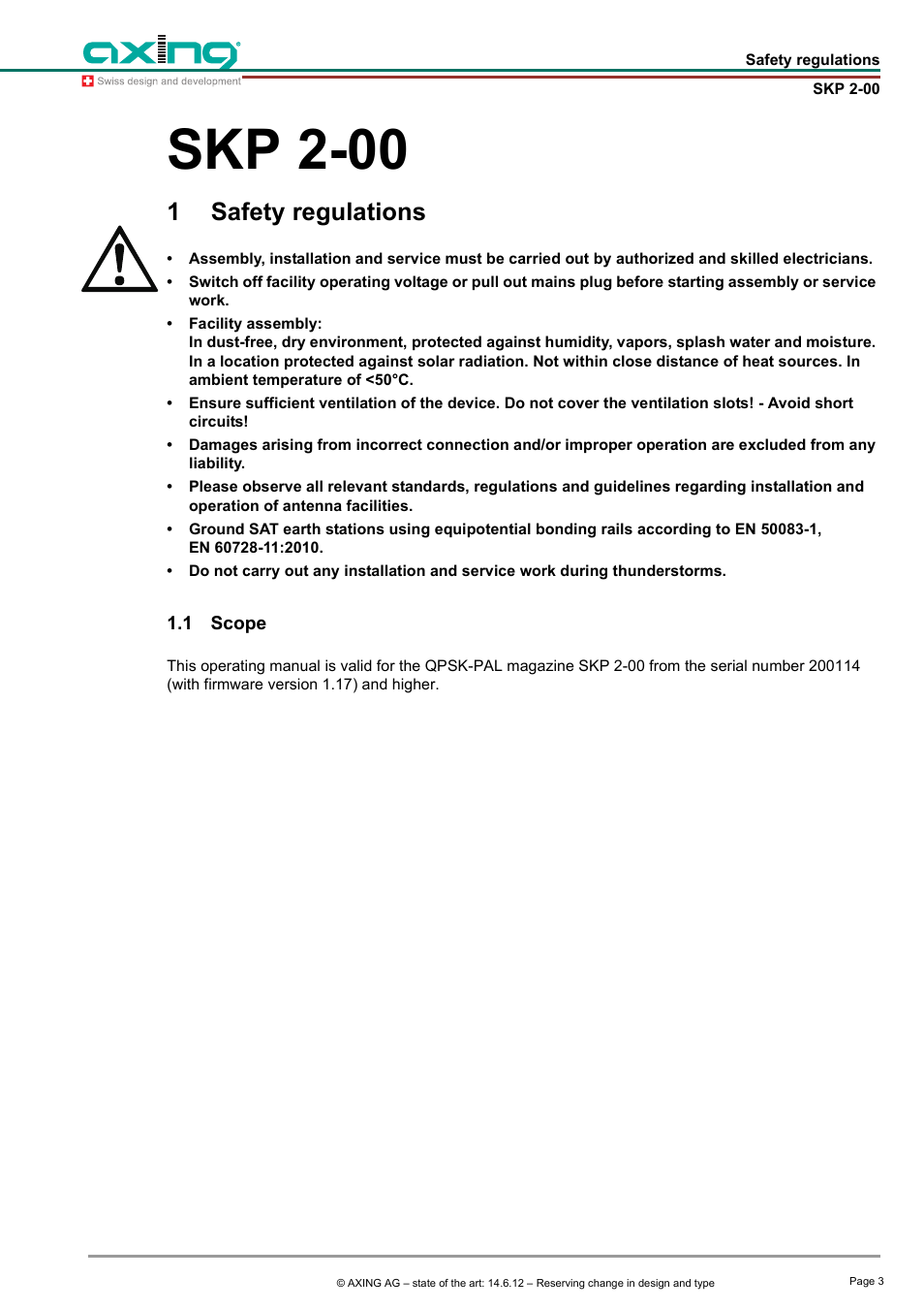 1 safety regulations, 1 scope, Safety regulations | Scope, Skp 2-00, 1safety regulations | AXING SKP 2-00 User Manual | Page 3 / 20