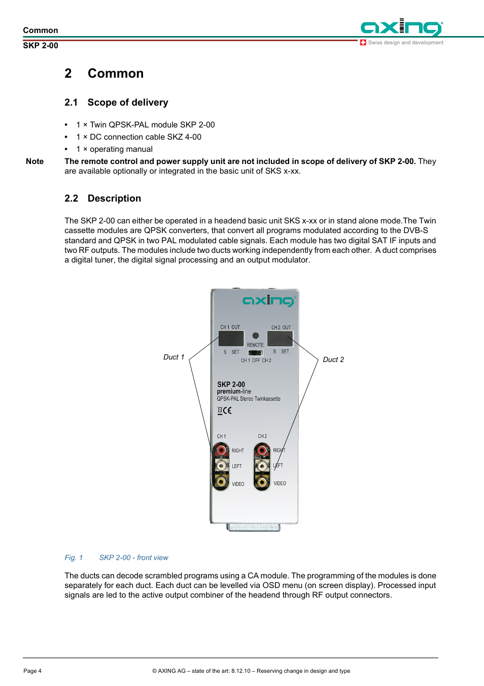 2 common, 1 scope of delivery, 2 description | Common, Scope of delivery, Description, 2common | AXING SKP 2-00 User Manual | Page 4 / 20