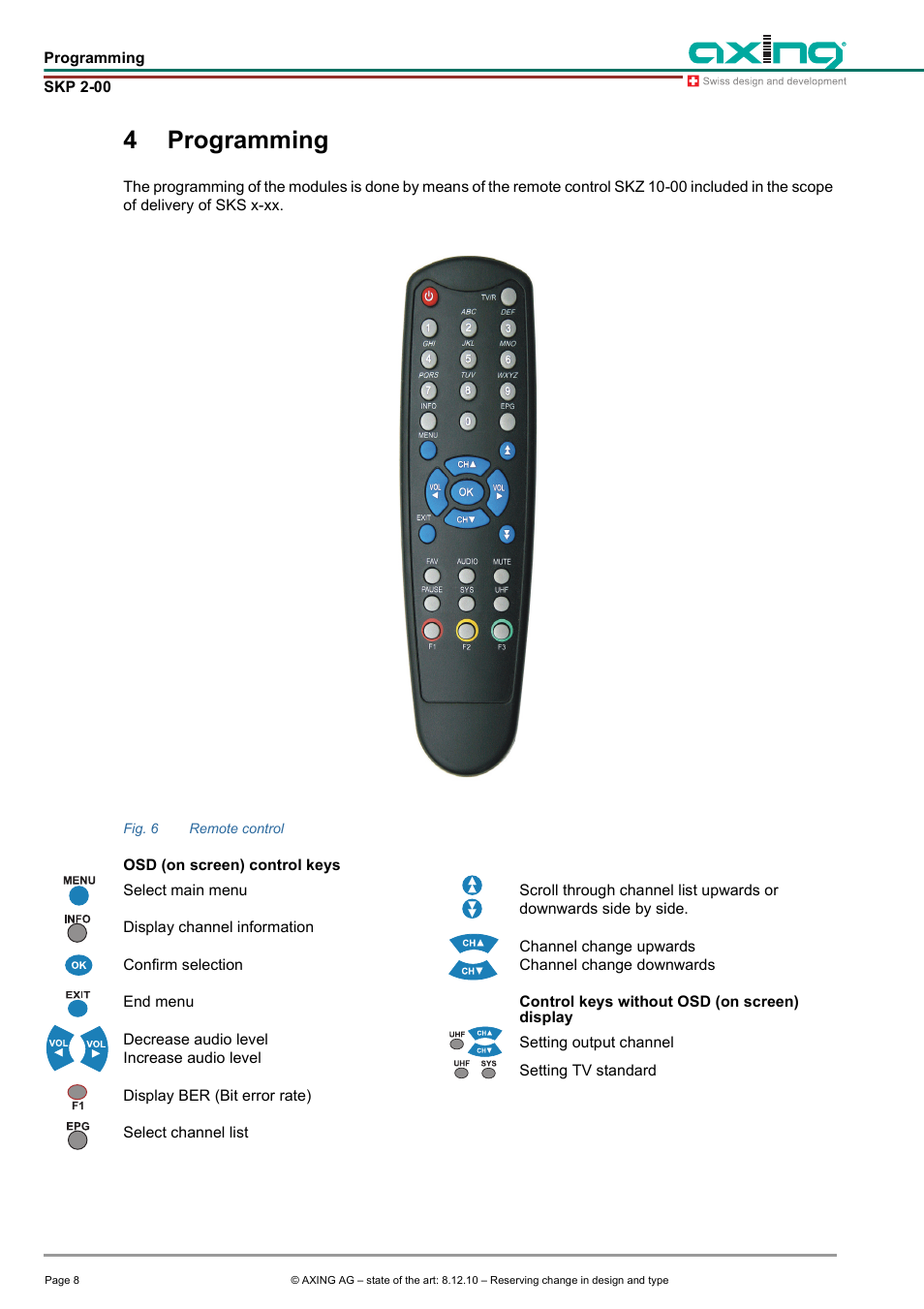 4 programming, Programming, 4programming | AXING SKP 2-00 User Manual | Page 8 / 20