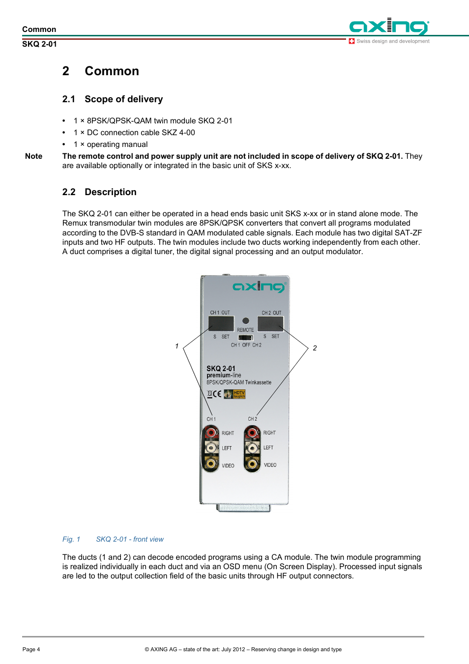2 common, 1 scope of delivery, 2 description | Common, Scope of delivery, Description, 2common | AXING SKQ 2-01 User Manual | Page 4 / 18