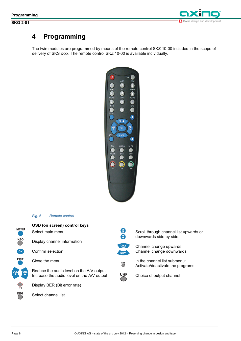 4 programming, Programming, 4programming | AXING SKQ 2-01 User Manual | Page 8 / 18